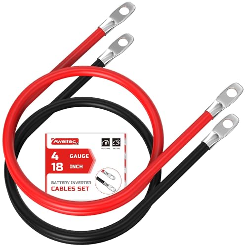 4 AWG Battery Cable, 4 AWG 18 Inch Pure Copper Battery Inverter Cables with 3/8" Tabs on Both Ends Set for Automotive Solar Power Inverter Marine Boat RV Car Motorcycle (Red and Black) - size: 18 Inch