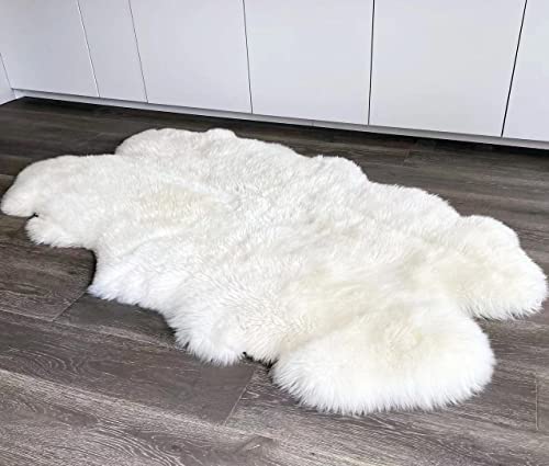 HUAHOO Premium Genuine Sheepskin Rug Real Australia Sheepskin Natural Luxury Fluffy Lambskin Fur Area Rug Seat Covers for Kids Bedroom Sofa Chair Cover Pets Dogs Mat Quarto Pelt/4' x 6' White/Ivory - color: Natural (Ivory Whiite), size: Quarto Pelt/4 ft x