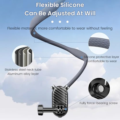Neck Mount for Action Camera with Air Cushion, POV Hands Free Mount with Adjustable Chest Strap, First Person View Stabilizer Compatible for GoPro, DJI, Insta360 and Most Action Cameras