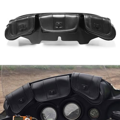 MZS Touring Motorcycle Windshield Bag, Three Pocket Batwing Fairing Pouches Accessories Black Compatible with 1996-2013 Electra Glide Ultra Tri Street Glide Trike Models