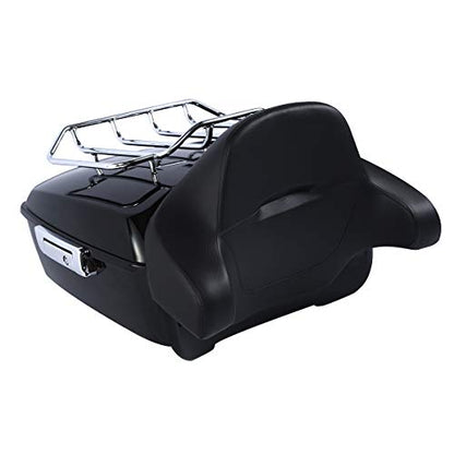 SLMOTO Vivid Black King Tour Trunk Trunk w/Chrome latch kit +Luggage Rack+Backrest Fits For Harley Davidson Touring Road King, Road Glide, Street Glide and Select CVO Models 2014-2024 - color: AStyle #14