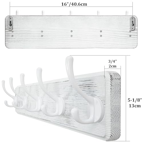 WEBI Coat Rack Wall Mount,Coat Hooks Wall Mounted,16" Hole to Hole,Large Coat Hanger Wall Hook Rack,5 Hooks for Hanging Coats,Hats,Jacket,Clothes,White - color: White Wood/White Hook, size: 17.3 Inch-5 Hooks