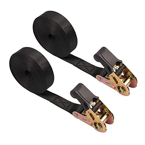 Endless Ratchet Tie Down Straps Heavy Duty Cargo Tie Downs, Sturdy Nylon Black Strap Down Ratcheting Securing Straps, Track Spring Fittings, Tie-Down Motorcycles, Trailer Loads, Kayak - size: 1"x20'-2pcs black