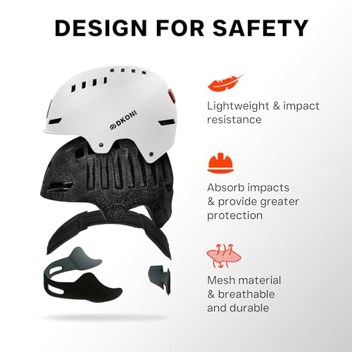DKONI Bike Helmet with LED Lights Bicycle Helmets Commuter Cycling Helmet USB Rechargeable Front & Back LED Light Helmet for Adult Men Women - color: White, size: Medium: 20.5-22.5inch (52-58cm)