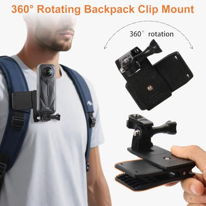 CamKix Accessories Kit Head & Backpack Mount Bundle Compatible with GoPro Hero 13/12/11/10/9/8/7/6/5, Insta360 - Head Strap Mount, Backpack Clip, 360° Rotating Wrist Strap, Adapters - color: Accessories Kit for Insta360 and Gopro