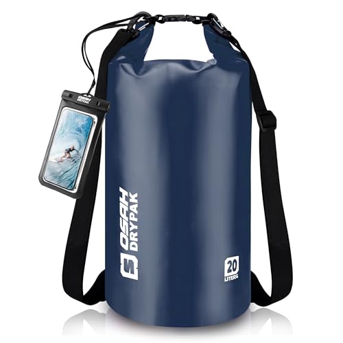 Waterproof Dry Bag, 5L/10L/20L/30L/40L Roll Top Lightweight Storage Backpack with Phone Case for Women & Men, Floating Waterproof Sack for Travel, Swimming, Kayaking, Paddle Board, Camping & Beach - color: DARK BLUE, size: 20L