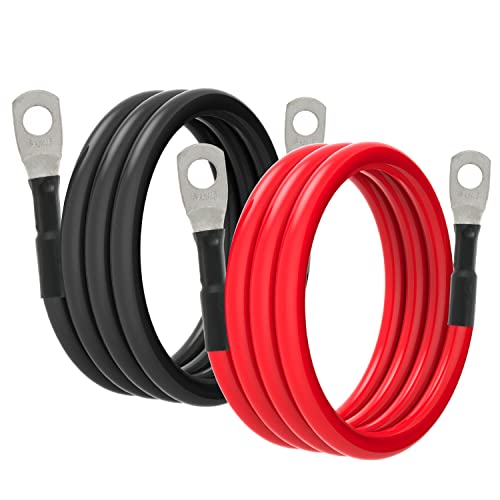 6 AWG Battery Cables 6 Gauge Battery Power Inverter Cable with 5/16 Inch Tinned Copper Lugs Both Ends for Solar Marine Boat RV Car Motorcycle 2 pcs (3FT) - size: 3FT