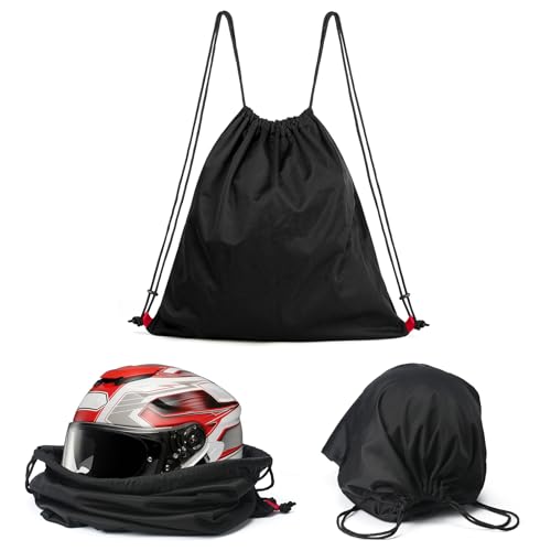 Motorcycle Helmet Bag, Drawstring Helmet Storage Bag Large Capacity For Ski Snowmobile Bicycle Welding Sports Riding Dirt Bike Motocross Cycling ATV UTV Helmet Lightweight (Black)