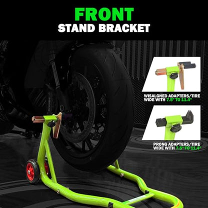MOTO4U Motorcycle Stands Front and Rear, Front Rear Combo Stand Universal Wheel Lift Stand Swingarm Spool Lift Stand Paddock Stand Green - size: Front & Rear Stand Green