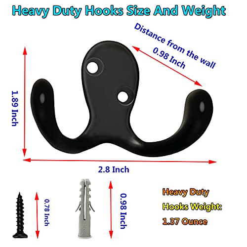 3 Pack Black Double Prong Coats Towel Hooks For Bathrooms Wall Mounted Shower Rustproof, 1.37 Oz Retro Wall Hooks Heavy Duty Hanging Towels Coat Hat Loofah Robe Key Scarf Bag Cap Kitchen Accessories