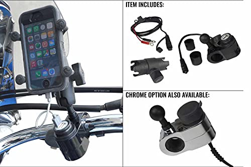 GEARS Dual USB Port Charger | 1 Inch RAM Ball Mount for Motorcycle, Snowmobile, and ATV Handlebars | Convenient Mounting and Charging for Smartphone/GPS (Black)
