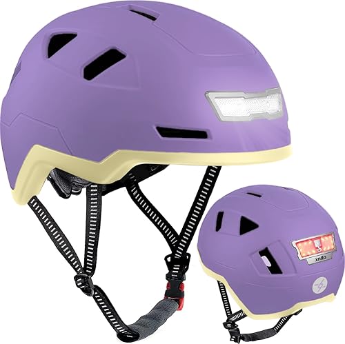 XNITO Bike Helmet with LED Lights - Urban Bicycle Helmet for Adults, Men & Women - CPSC & NTA-8776 Dual Certified - Class 3 E-Bikes, Scooters, Onewheel, Commuter, Mountain - color: Lavender, size: Medium