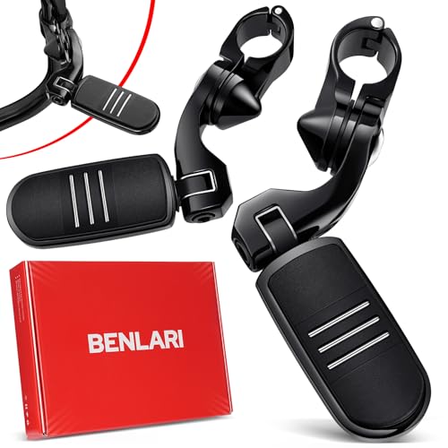 Benlari Highway Pegs, 304 Stainless Steel 1.25" Highway Footpegs Short Angled Fit for Harley Davidson Touring Street Glide Road King Softail Dyna Sportster fits 1-1/4"(32mm) Engine Guard(Black) - color: BLACK, size: Short