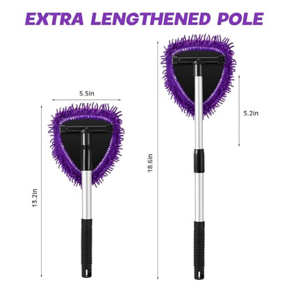 Baderke 9 Pcs Car Windshield Cleaner Tool Kit with with Extendable Handle, Microfiber Towel Pads, Sponge, Ventilation Brush, Empty Spray Bottle for Auto Glass Wiper Suvs Rvs & Home Windows(Purple) - color: Purple