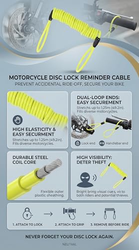 VGEBY Motorcycle Reminder Cable, Bike Alarm Disc Lock Antitheft Security Spring Reminder Coil Cable for Motorbike Scooter Bike Lock Alert (Color : Yellow)