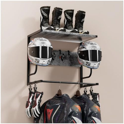 Motorcycle Helmet Holder Wall Mounted, Helmet Holder Wall Mount with Helmet Rack, Motorcycle Helmet Rack for Most of Helmet and Clothes - color: Grey