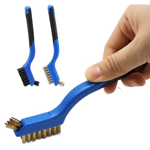 3PCS Durable Wire Brush Set,Brass Stainless Steel Nylon,Curved Handle Brush for Cleaning Rust Removal in Holes DIY Enthusiasts(Blue) - style: Blue-Nylon,Brass,Stainless Steel
