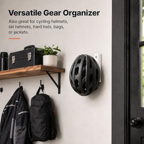 Motorcycle Helmet Hanger Wall Mount – Heavy Duty Screw-in Hook for Riding Gear | Space-Saving Vertical Storage Rack | Keeps Garage and Entryway Organized | Fits Full Face