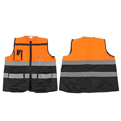 Reflective Safety Vest with Zipper for Motorcycle Riding & Traffic Management - High Visibility Orange XL