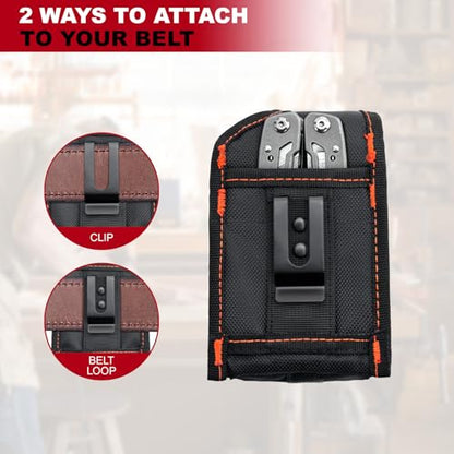 Multitool Holster Sheath with Belt Clip | Small Multi-Pocket EDC Tool Pouch, Compatible with Leatherman Wave+, Tactical Tool Organizer for Camping, Work, Men