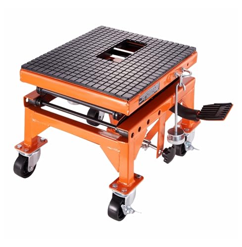 Motorcycle Lift Table Hydraulic, 350 LBS Scissor Jack, ATV Dirt Bike Lift Stand - Wide Deck, 4 Wheels, Foot Pedal Operated