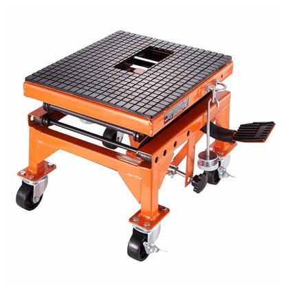 Motorcycle Lift Table Hydraulic, 350 LBS Scissor Jack, ATV Dirt Bike Lift Stand - Wide Deck, 4 Wheels, Foot Pedal Operated
