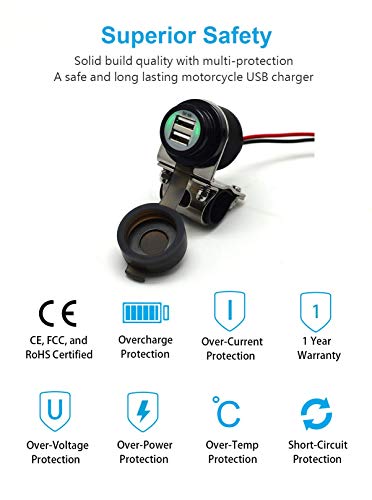 Cliff Top Motorcycle USB Charger Waterproof Dual USB Port 4A 20W Aluminium, with Magnetic Power Switch Heavy Duty for 7/8’’ and 1’’ Handlebars - Prevents Battery Drain (Black) - color: Black