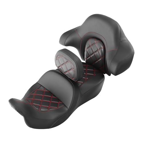 C.C. RIDER Driver& Passenger Hammock Seat With Backrests Fit For Harley Touring 2014-2023 Street Glide Road Glide Road King Electra Glide - color: 34# Red+ Rider Backrest+ Tour Trunk Backrest