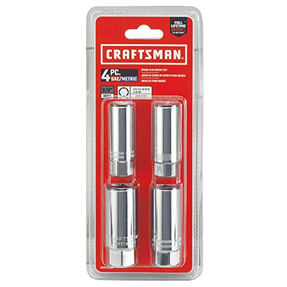 CRAFTSMAN 3/8 in. Drive Metric and SAE 6 Point Standard Spark Plug Socket Set, 4 Piece Set (CMMT34504)