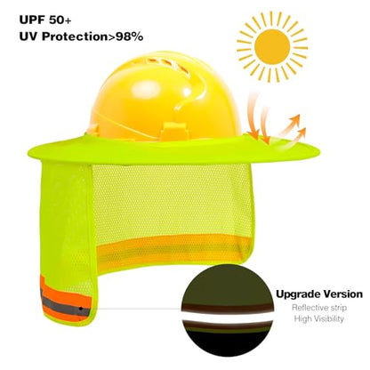TCCFCCT Sun Shade, Full Brim Mesh Neck Sun Shield, High Visibility Visor Neck Protection and Bandana Headband Face Scarf, Hard Hat Accessories, 2 Packs, Yellow - color: Sun Shade 1+bandana 1 Yellow