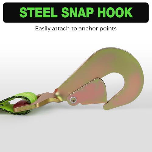 Heavy Duty 4 Pack Axle Tie Down Straps for Trailers-2" x 114" Car Hauler Straps with Snap Hooks-10,000 lbs Break Strength, 3300 lbs Capacity - DOT Certified Wheel Ratchet Tie Downs (Green) - color: Hi Viz Green