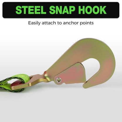 Heavy Duty 4 Pack Axle Tie Down Straps for Trailers-2" x 114" Car Hauler Straps with Snap Hooks-10,000 lbs Break Strength, 3300 lbs Capacity - DOT Certified Wheel Ratchet Tie Downs (Green) - color: Hi Viz Green