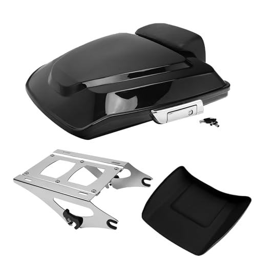 TCMT 5.5" Razor Motorcycle Trunk Box Backrest Pad Mounting Rack Fit For Harley 2014-2025 Touring Road King Street Road Electra Glide Pack - color: Chrome Latches Trunk Set+Chrome Rack A3, size: Fit For Touring 2014-2023