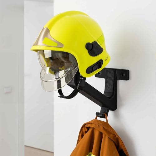 Firefighter helmet wall-mounted display rack/coat rack/helmet holder - Carbon fiber material - Includes mounting hardware - Black