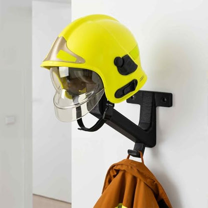 Firefighter helmet wall-mounted display rack/coat rack/helmet holder - Carbon fiber material - Includes mounting hardware - Black