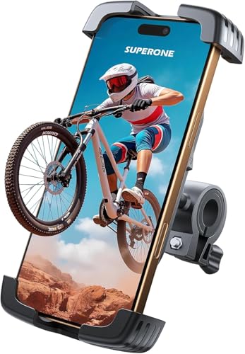 SUPERONE Bike Phone Holder, [Silicone Wrapped] [1s Lock] Motorcycle Cell Phone Holder Mount, Bicycle Scooter Handlebar Clamp for iPhone 17 16 15 Air Pro Max, S25 S24 Ultra, More 4.7-7.2" Phones - color: Matte Black