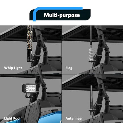 Wsays 2 Pcs UTV Pro-fit roll cage 360° Adjustable CNC Aluminum Flag Whip Light Mount Compatible with Polaris General Ranger Fit Can Am Defender Commander Maverick Sport Trail