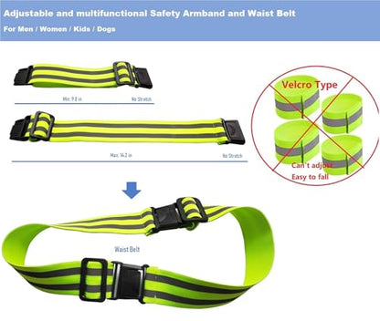 4-Pack Adjustable Reflective Armbands & Belts | High-Visibility Safety Gear for Running, Cycling & Night Walking | Reflective Wrist, Ankle Bands for Kids & Adults
