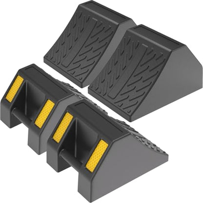 Heavy-Duty Rubber Wheel Chocks, Ergonomic Portable Durable Wheel Chock with Handle, Wheel Wedge, Wheel Stopper for Cars, Motorcycles, Travel Trailers (Large - 4Pack) - size: Large - 4Pack