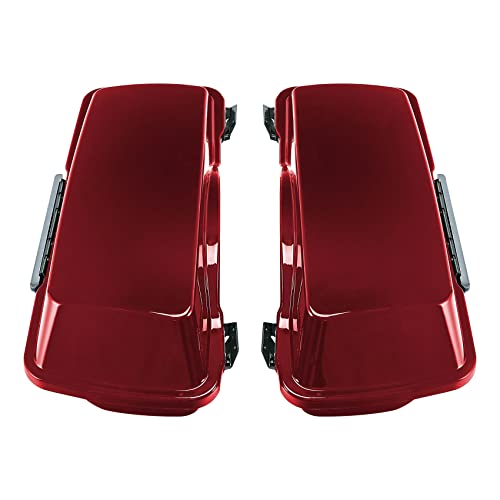 TCMT Hard Saddle bags Saddlebag Trunk W/Latch Keys & Liners Carpet Insert Fits For Harley Touring Road King Road Street Glide Electra Glide Ultra FLHT FLHR FLHX 1994-2013 - color: Red Chrome Latches#B