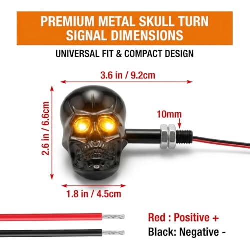 Motorcycle 10mm Screw Skull Head LED Amber Turn Signal Indicator Light (Black) - color: Black