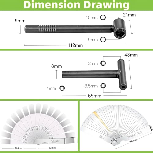 Adjusting Valves Tools Set-4pcs,Motorcycle Engine Valve Screw Adjusting Tool, Include Straight and Angled Feeler Gauges(Metric and Imperial),Hexagonal Hole Tool and Square Hole Tool