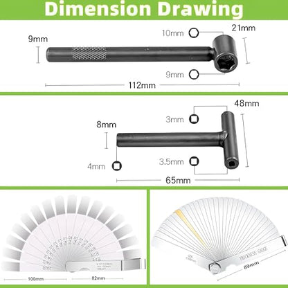 Adjusting Valves Tools Set-4pcs,Motorcycle Engine Valve Screw Adjusting Tool, Include Straight and Angled Feeler Gauges(Metric and Imperial),Hexagonal Hole Tool and Square Hole Tool