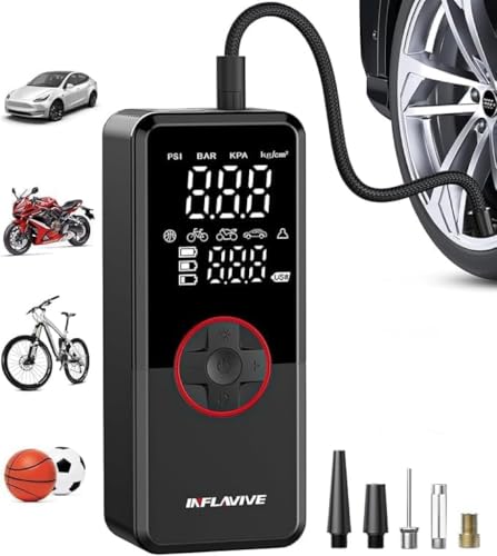 Tire Inflator Portable Air Compressor,150PSI Faster Inflation Cordless Tire Air Pump with Digital Gauge,Auto Shut-Off,LED Light,Electric Air Pump for Car Tires,SUV, Motorcycle, Bike, Balls - color: Red