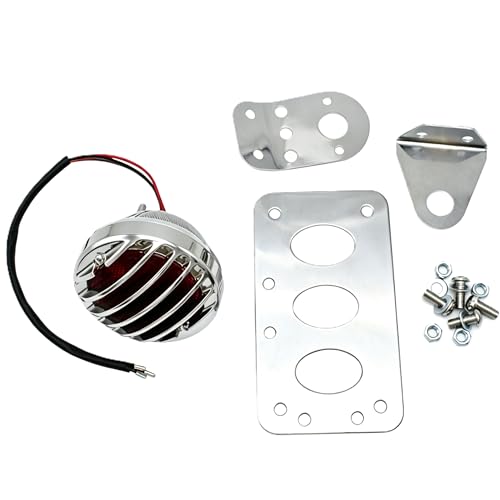 Motorcycle LED Tail Brake Light with Bracket Compatible for Harley Sportster Bobber Chopper Yamaha Suzuki Honda Kawasaki Side Mount License Plate Rear Light （Full electroplating）