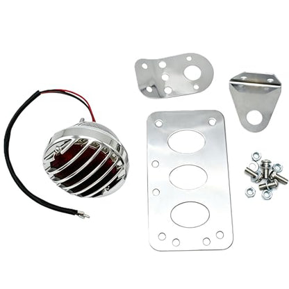 Motorcycle LED Tail Brake Light with Bracket Compatible for Harley Sportster Bobber Chopper Yamaha Suzuki Honda Kawasaki Side Mount License Plate Rear Light （Full electroplating）