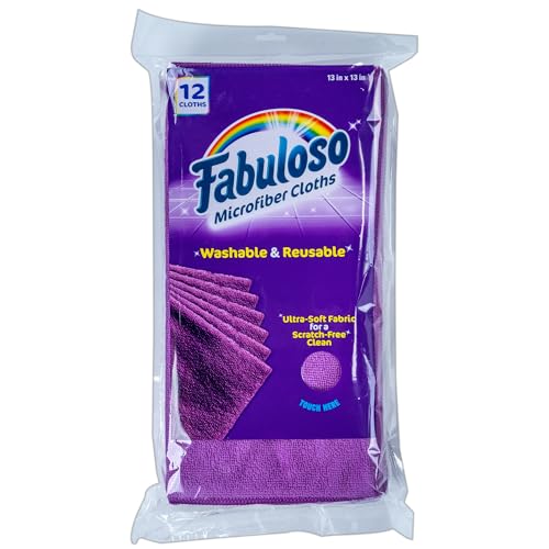 Fabuloso Microfiber Cleaning Cloths for Home & Car, Lint-Free Scratch-Free Rags for Glass, Kitchen & Wood, Reusable Machine Washable, Absorbent for Dusting & Wiping, Purple, 13 x 13 in, 12 Count - color: Purple, size: 12 Count (Pack of 1)