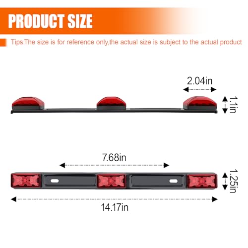 Car Trailer Tail Light Bar, 3-Light 9 LED Gap Identification Marker Light Strip with Stainless Steel Bracket, Identification Marker Light with Black Base for Truck Trailer Boat (Red) - color: Red