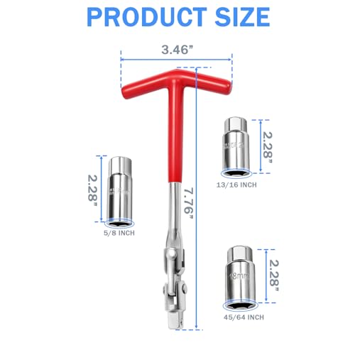 T-Handle Spark Plug Socket Wrench Set - 4Pcs Universal 16mm (5/8") & 21mm (13/16")& 18mm (45/64") Heavy Duty Spark Plug Remover and Installer Tool for Motorcycles, Lawn Mowers, Automotive - style: 4PCS