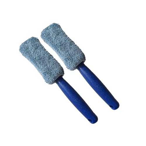Premium Car Cleaning Tools - Wheel Tire Brush & Microfiber Twist Braided Cloth, Essential Auto Detailing Accessories for Spotless Shine (2, Blue) - color: Blue